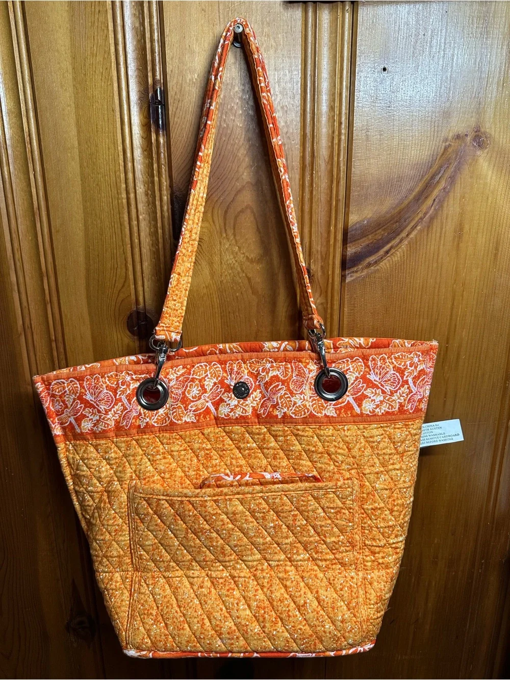 Quilted Orange Floral-Trim Tote Bag - Women's Shoulder Tote - Picture 14 of 14